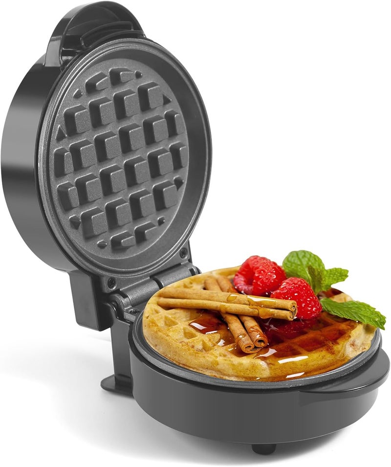 UVFAST Mini Waffles Maker, Small Waffle Irons Non-stick, Breakfast Belgian Waffles, Mini Waffle Iron Make Waffle in Minutes, Portable Pancake Maker Machine for Kid, Easy to Clean, 5 Inches Wide, Black - Image 1